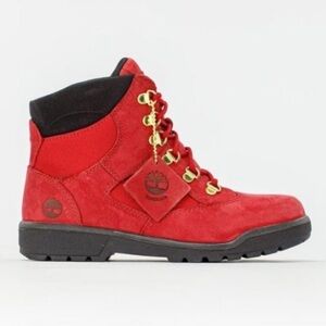 TIMBERLAND red Nubuck Field Boots boy’s‎ 6.5 gold tone limited edition NWOT